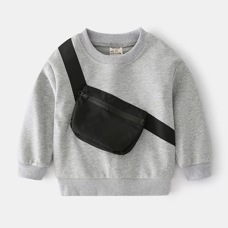 

Children Boys Sweatshirts Spring Autumn Casual Solid Color Top with Bag for Babies Cotton Long Sleeve Kids Clothes Boys Costumes
