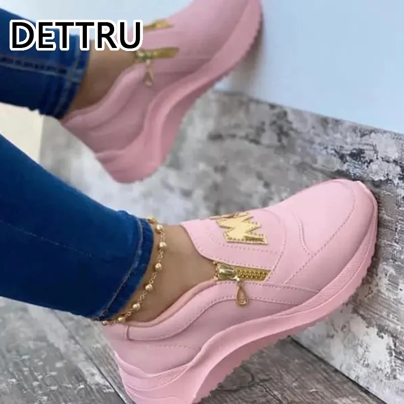 

Women Sport Shoes Thick Bottom Solid Ladies Vulcanized Sneakers Casual Wedges Slip On Zipper Shoes Women Platform Sneakers 2022