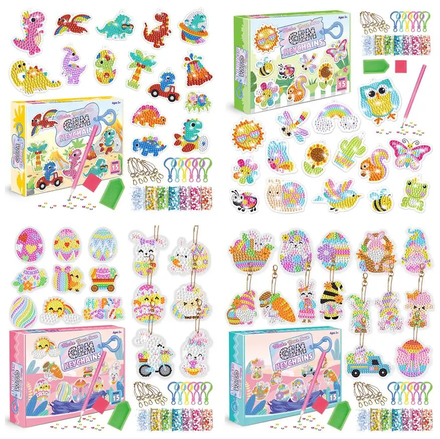 

15 шт., брелок для ключей с мультяшными животными, динозаврами, кроликами