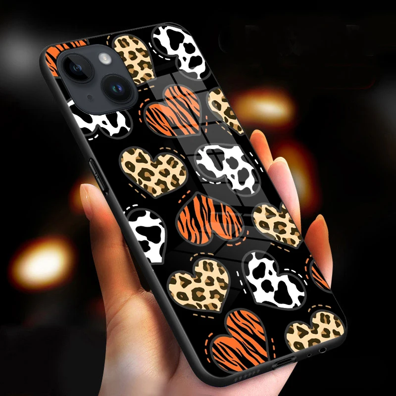 Wild Love Leopard Phone Case For Apple Iphone 16 15 14 13 12 11 Plus Pro Max Mini Cases Tempered Glass Cover Shockproof