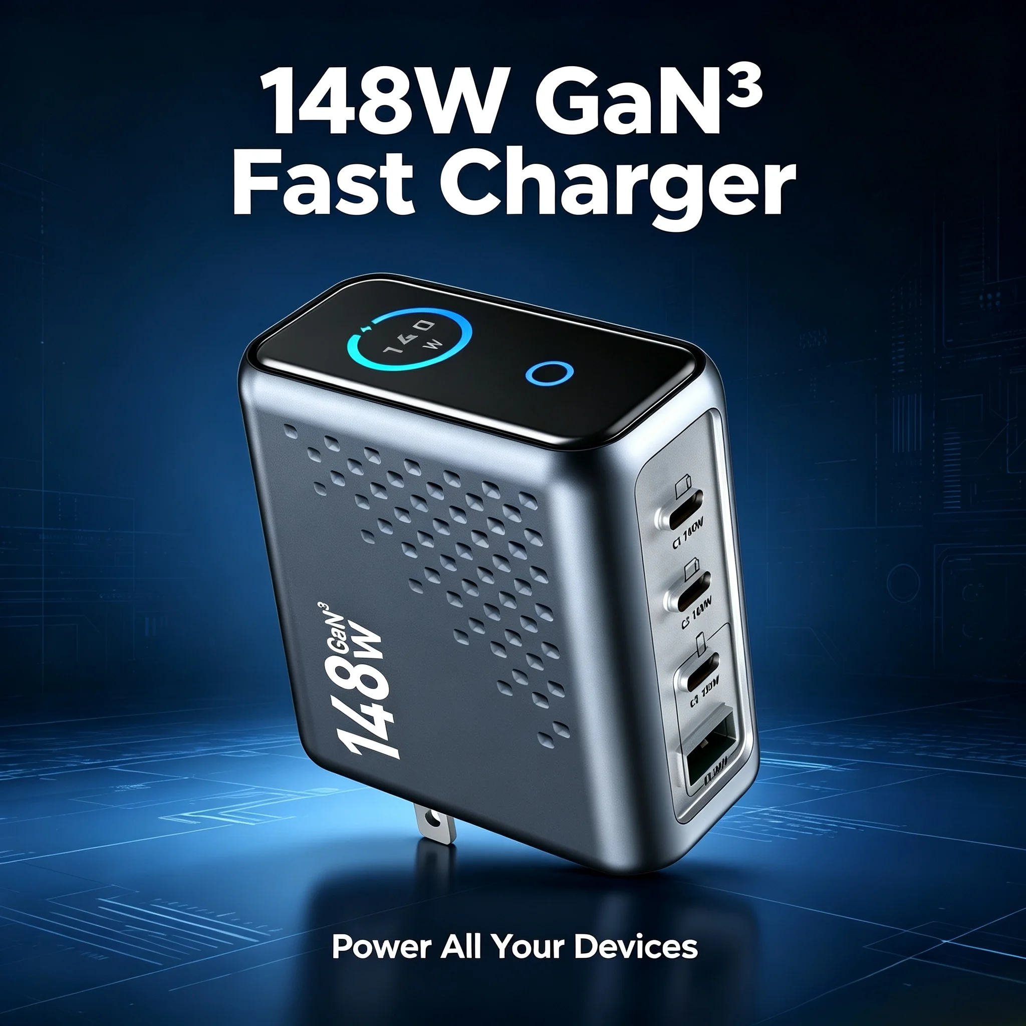 Фото Настольное зарядное устройство AIXXCO GaN3 148W с быстрой зарядкой QC 3.0 USB C Type C для iPhone 15, Huawei, Xiaomi, MacBook, ноутбуков №1