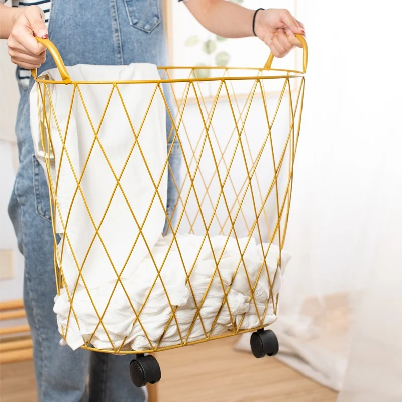 Household gold dirty clothes basket, bathroom dirty clothes storage basket, iron light luxury laundry basket
