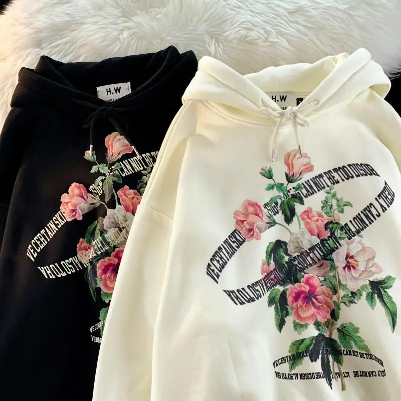 

Худи Y2K женское с цветочным принтом, уличная одежда в стиле ретро, Свитшот оверсайз в стиле хип-хоп, Модный Топ с длинным рукавом, повседневная одежда