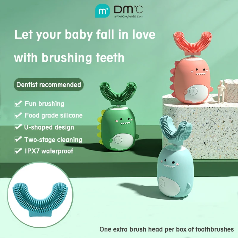 

Умная ультразвуковая U-образная Детская электрическая зубная щетка с мягким мехом Водонепроницаемая мультяшная милая детская зубная щетка...