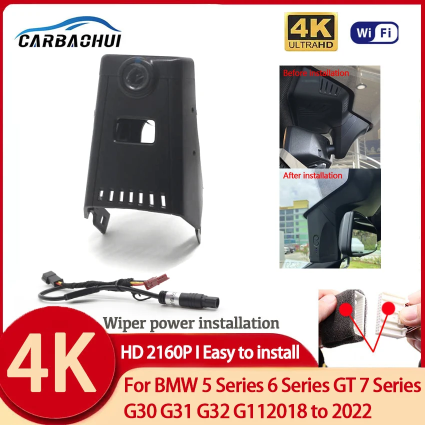 

Dash Cam For BMW 5 Series 6 Series GT 7 Series G30 G31 G32 G112018 to 2022 Plug and play 4K Car DVR Camera WiFi Driving Recorder