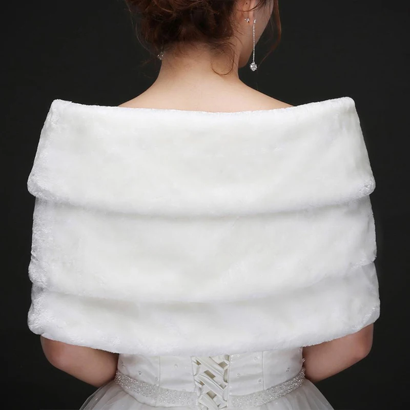 Women Elegant Wedding Bolero Winter Bridal Shrug Cape White Faux Fur Shawls Wraps Bridal Jacket Party Coat Shawl