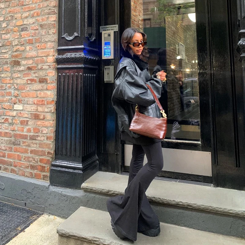 Женские повседневные черные брюки-клеш CUTENOVA с высокой талией и эластичной