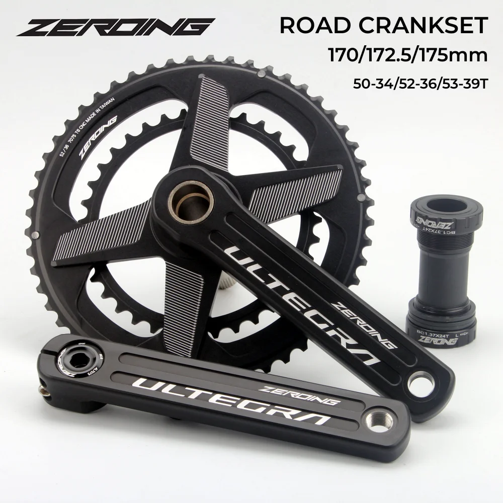 

ZEROING Road Bike Crank GXP Crankset 50-34/52-36/53-39T Double Chainring With Bottom Bracket 170/172.5/175mm for Shimano