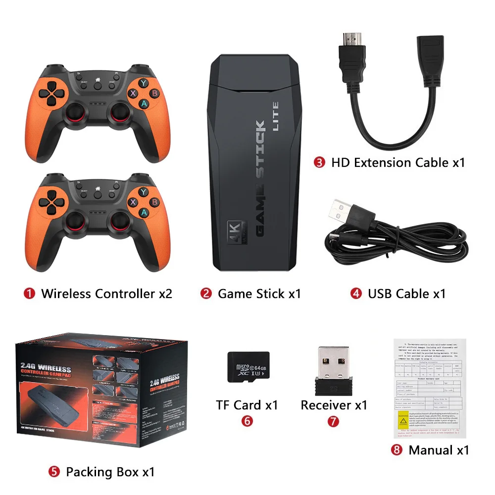 Фото Игровая приставка M9 Game Stick 4K HDMI для ТВ, беспроводные контроллеры 2.4G, ретро-аркадное игровое устройство, оптовая продажа от производителя, в наличии №1