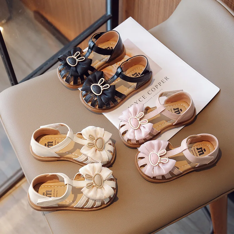

Summer New Children's Sandals Baby Soft Sole Non Slip Casual Walking Shoes Girls' Solid Color Bow Tie Baotou Beach Sandals