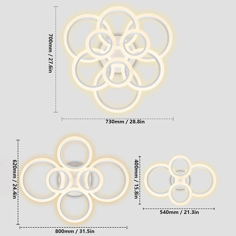 Продажа Современная люстра SOLVE, 4/6/9 колец, дистанционное управление, затемнение, светодиодные потолочные светильники для гостиной, спальни, кухни, у...