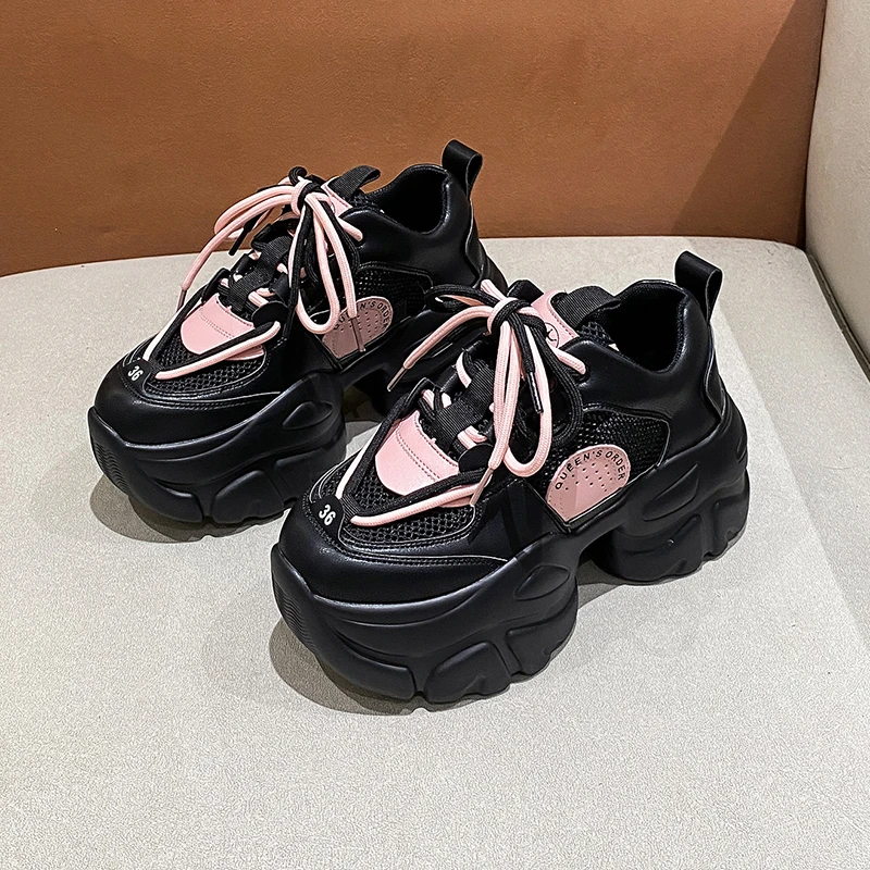 

Женские кроссовки на массивной подошве, универсальные удобные кроссовки из дышащей сетчатой ткани, на высокой платформе, Осень-зима 7,5 см