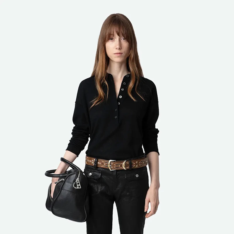 Zadig кашемировый свитер женский свободный черный трикотажный шикарный поло с