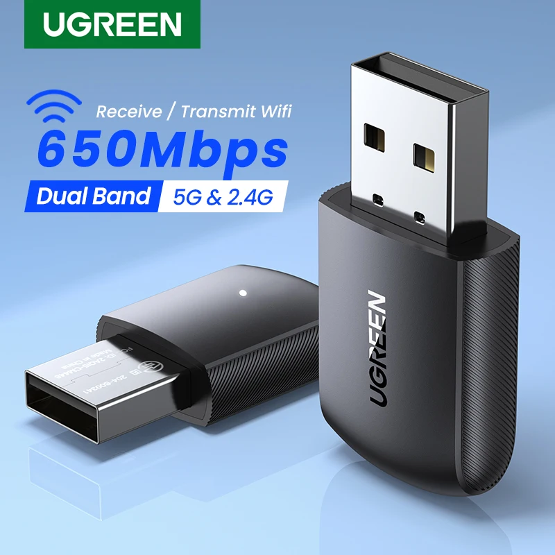 UGREEN Wifi Adapter AC650Mbps 5G&2.4G WiFi USB for PC Laptop Desktop Windows Linux WiFi Antenna Dongle USB Ethernet Network Card