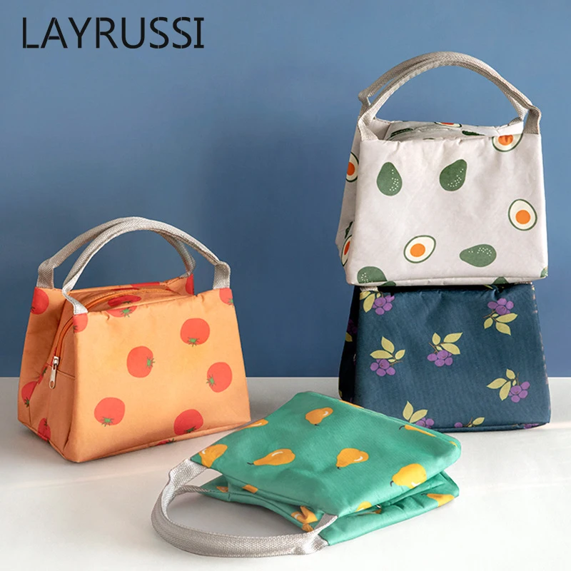 

LAYRUSSI Solid Color Fruit Foods Container Bag Women Lunch Bag Thermal Insulated Cooler Bags Kids Lunch Tote Lunch Termo