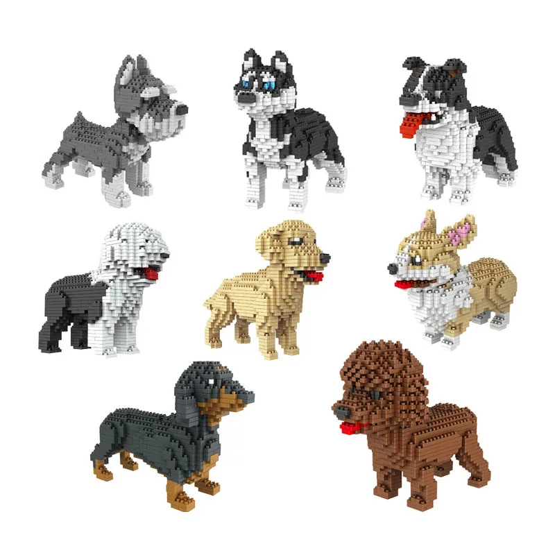 

Dog Animal Series Small Particle Building Blocks Toys Creative Small Size Bricks Assembled DIY Toys Golden Retriever Teddy