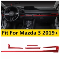 central control panel decoration strip cover trim for mazda 3 2019 2020 2021 2022 red carbon fiber look accessories interior