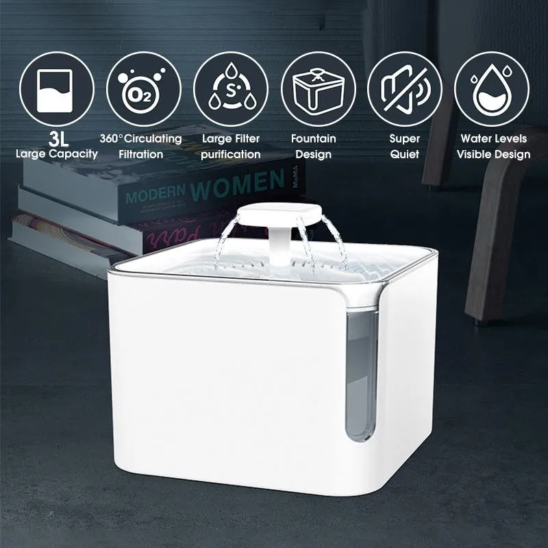 

3L Capacity Pet Water Fountain USB Automatic Cat Water Dispenser Feeder Bowl Smart Dog Cat Water Dispenser Pet Drinking Feeder