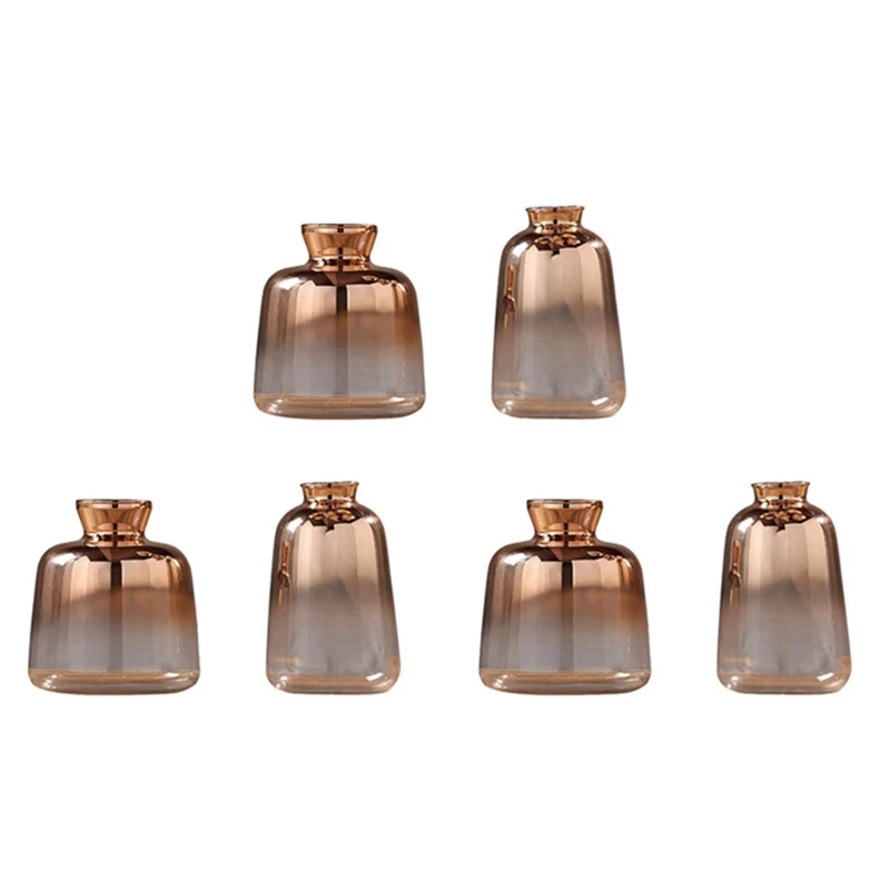 

6 Pack Glass Vase Nordic Electroplated Gold Vase Glass Flower Vases For Home Decor Dried Flower Bottle Bar Decoration