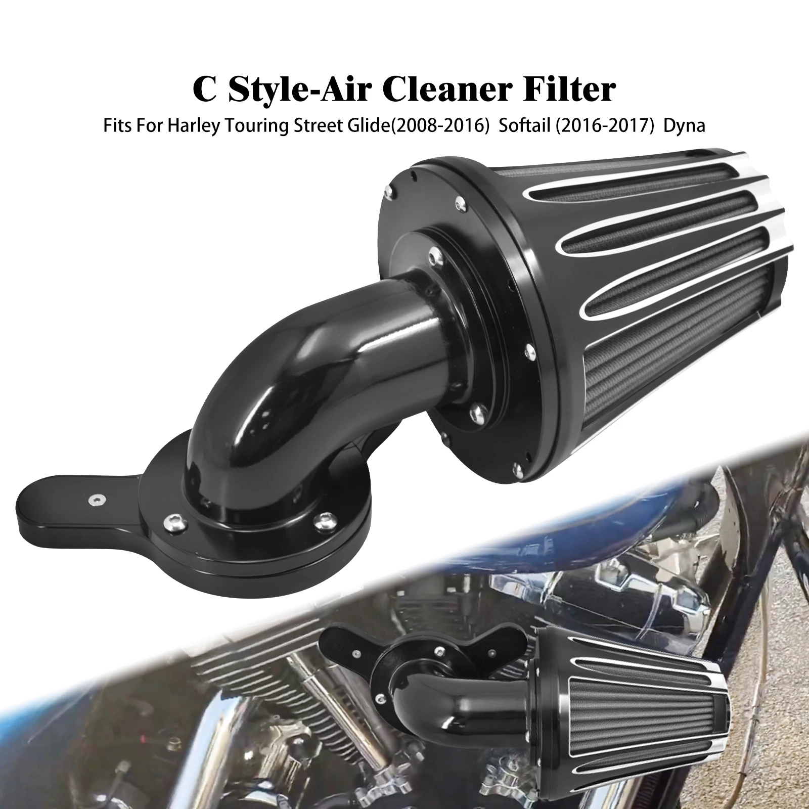 

Motorcycle Air Cleaner Intake CNC Black Air Filter For Harley Dyna Low Rider Softail FXBRS Touring Tri Road Electra Street Glide