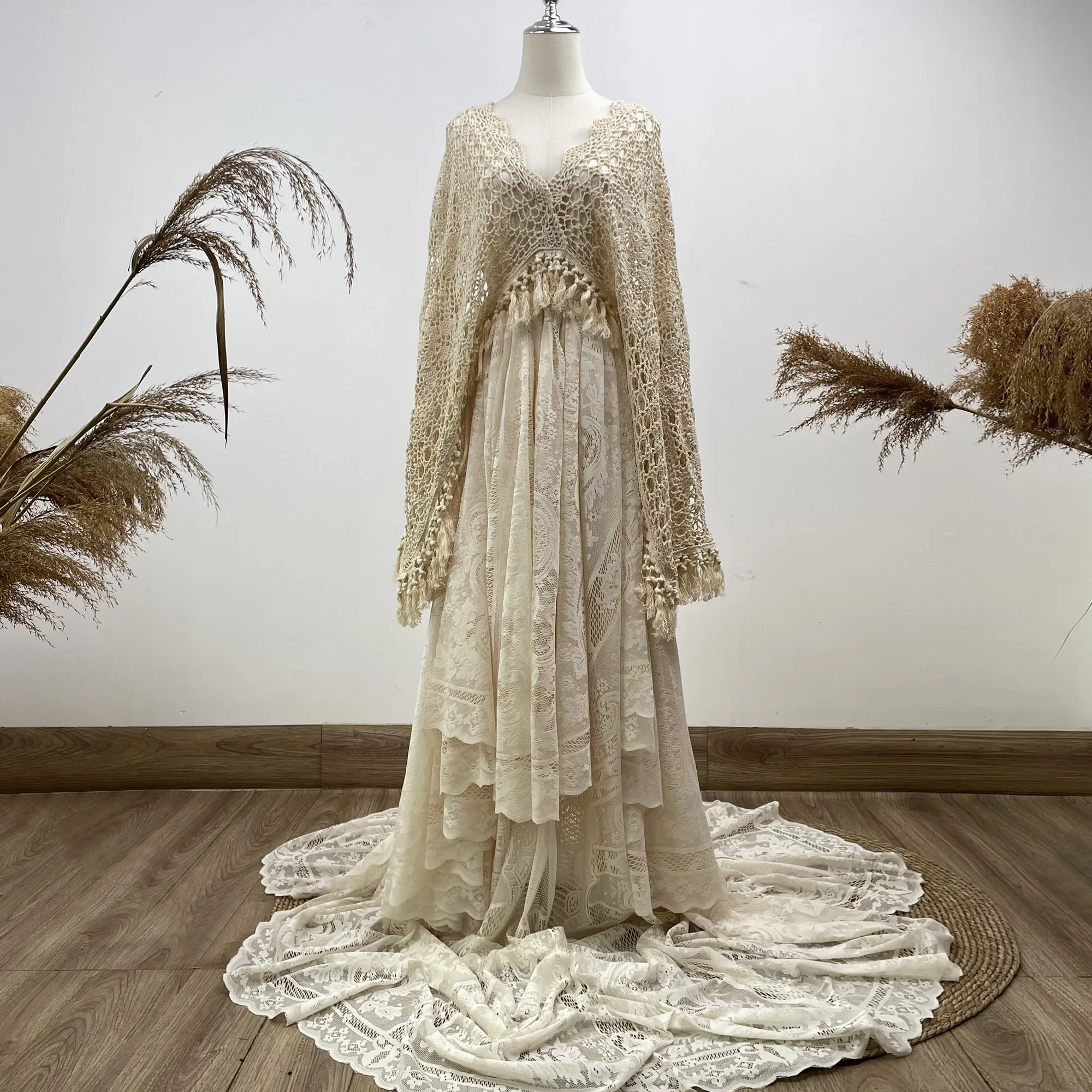 Женское свадебное платье It's yiiya белое кружевное в стиле бохо с открытой спиной