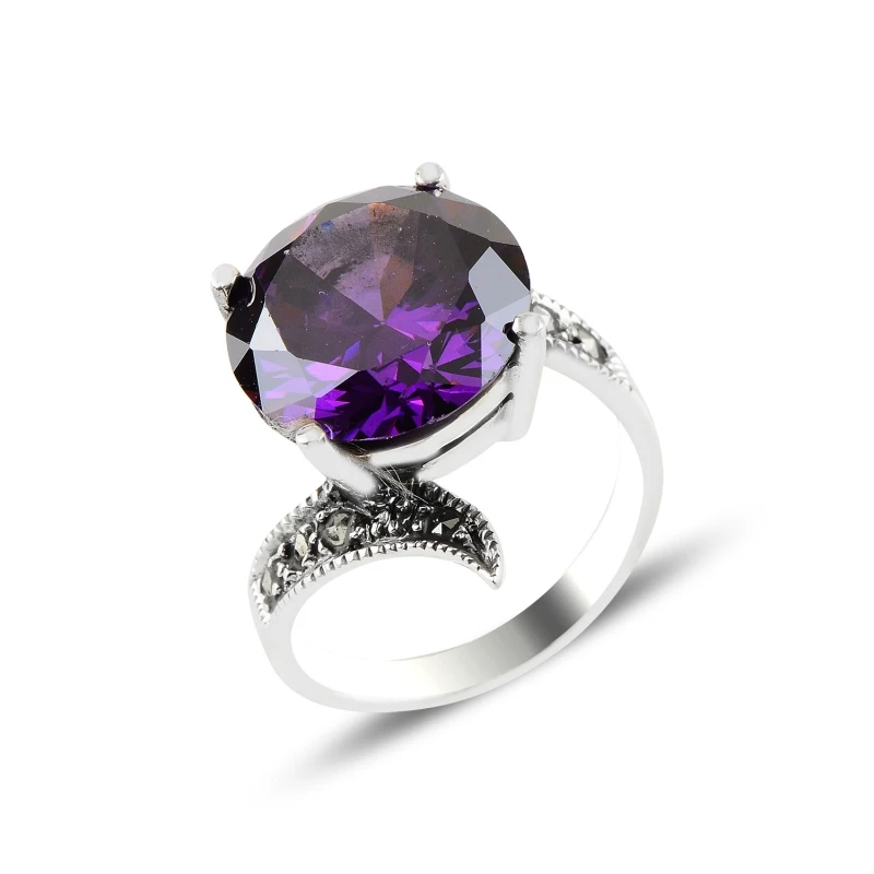 

Серебряное 925 пробы Marcasite & циркониевое кольцо с кристаллом
