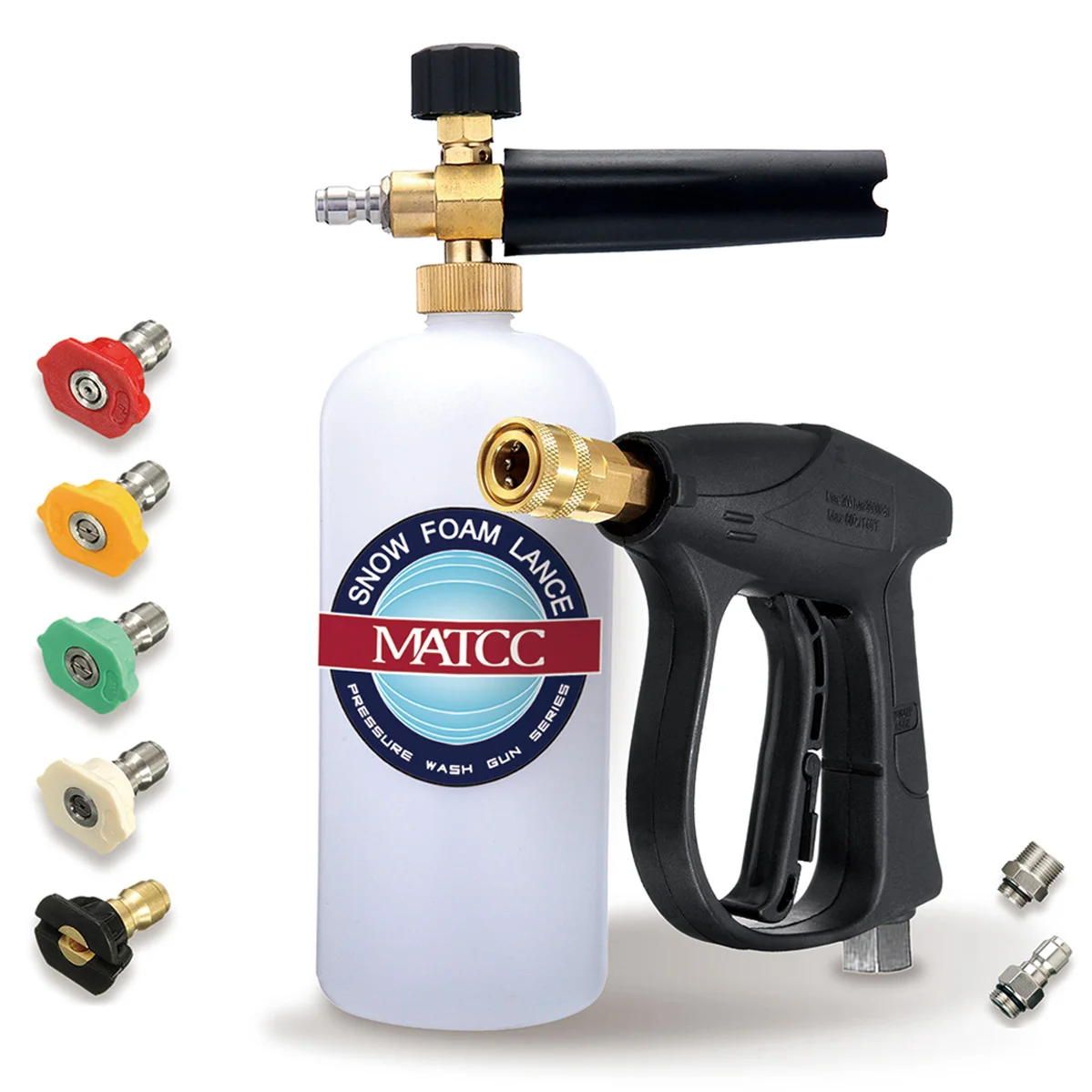 

MATCC 200Bar Sonw Foam Gun With 1/4" Quick Release M22-14mm Inlet Foam Lance Car Washer Pressure Washer Gun Soap Lance Sprayer