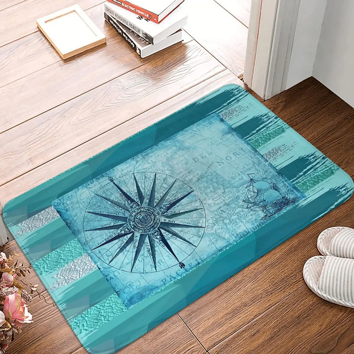 

Anchor Non-slip Doormat Ocean Blues And Greens With Nautical Bath Kitchen Mat Welcome Carpet Flannel Modern Decor