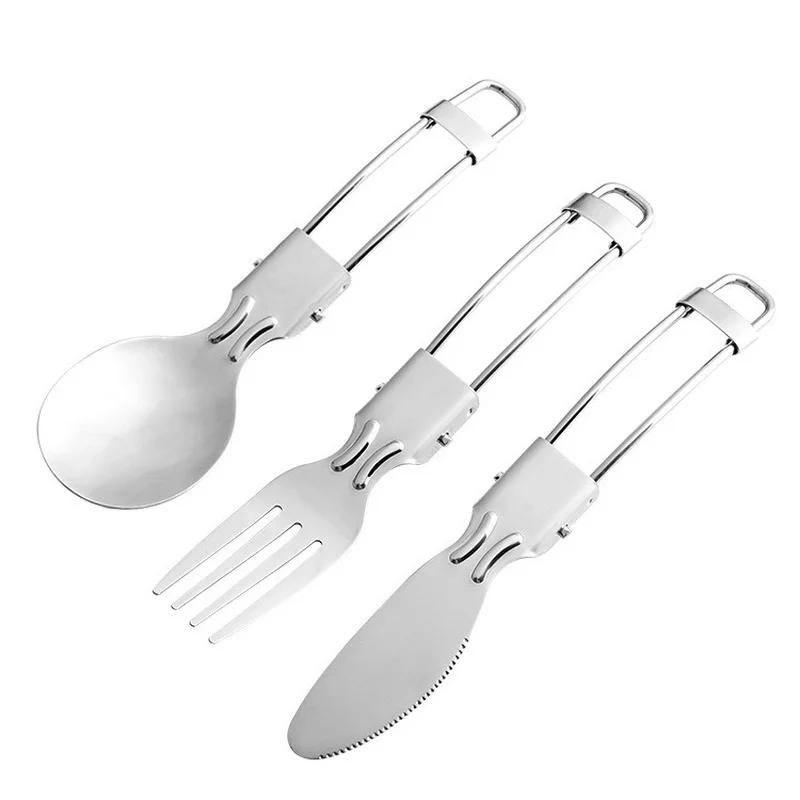 Camping Fork Spoon Outdoor Tableware Foldable Ultralight Stainless Steel Set Of Dishes For Camping Outdoor Cooking Hiking