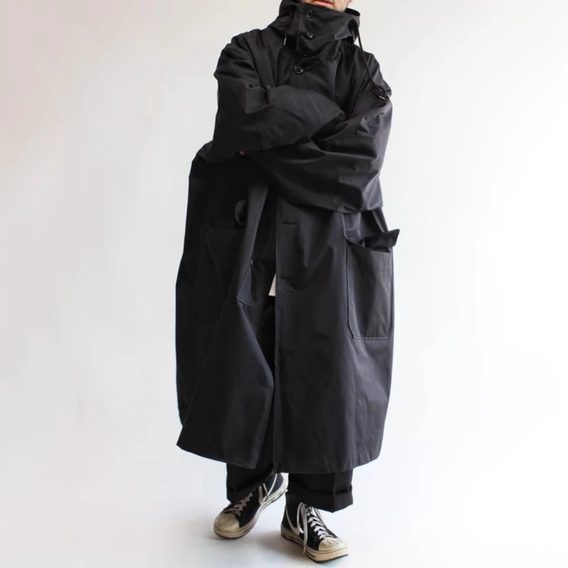 PFNW Мужская одежда осень-зима корейский силуэт оверсайз черный плащ модная