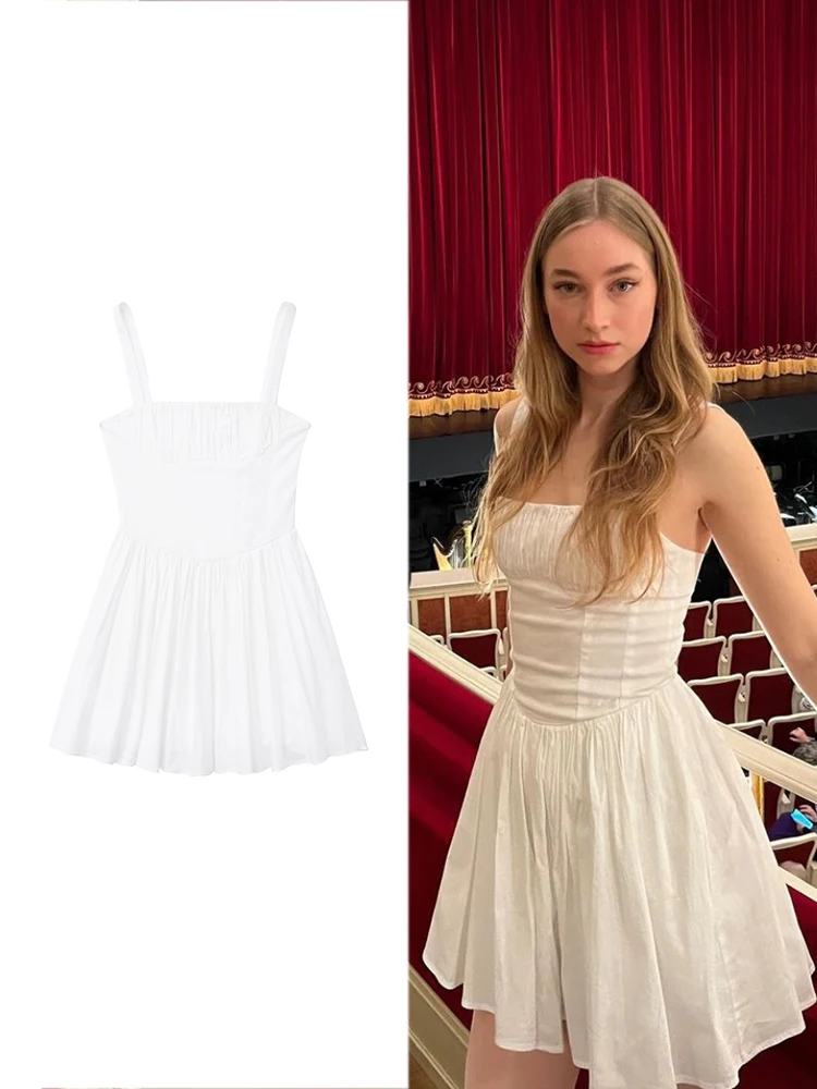 Traf Женское Однотонное Мини-платье На Тонких Бретельках Для Похудения