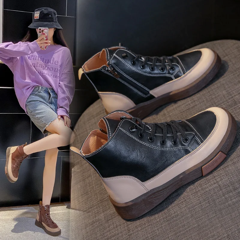 

Shoes For Woman Ladies Ankle Martin Boots Platform Sneakers Flats High-Top Lightweight Autumn Increase In Height Run Skateboard