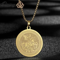 qiming dainty saint george pendant necklace for men stainless steel warrior st georges dragon medallion mythology necklace