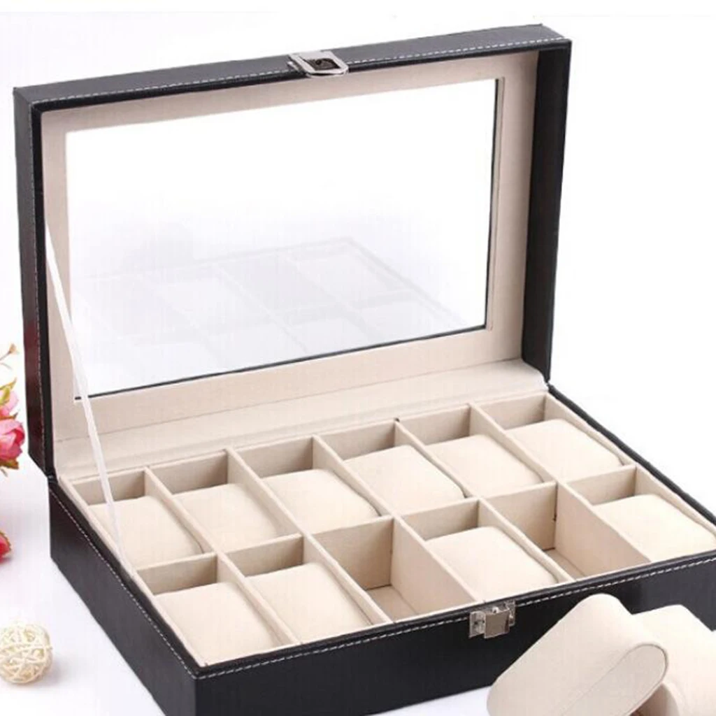 PU Leather Watch Box Case Organizer Display with Soft Leather Pillows for Men Women Jewelry Boxes Display Best Gift 10 Slots