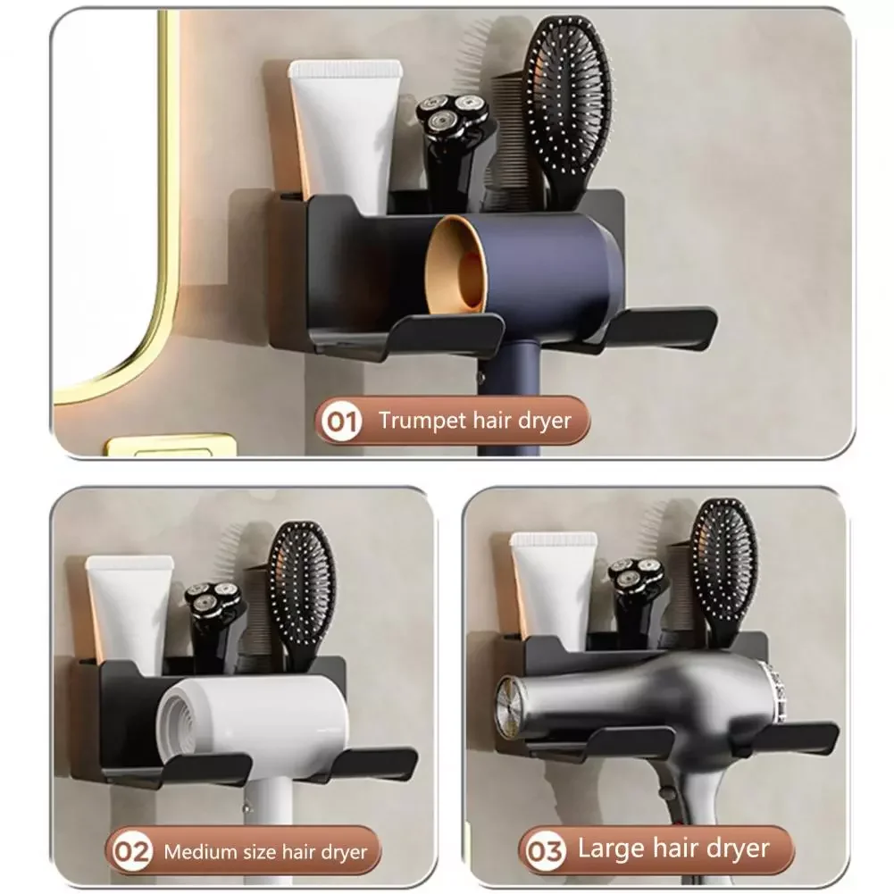 

Hair Dryer Rack Convenient Self Adhesive Strong Bearing Capacity Air Blower Brush Storage Shelves Accessories for Hotel