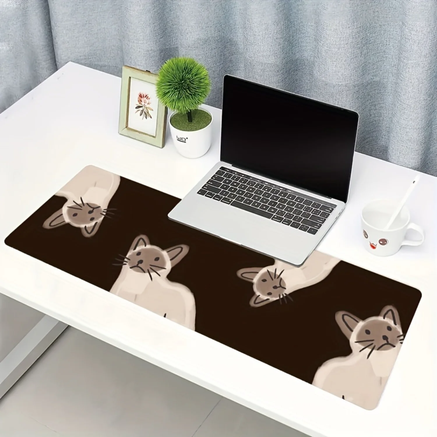 Большой игровой коврик для мыши с милым сиамским котом нескользящий