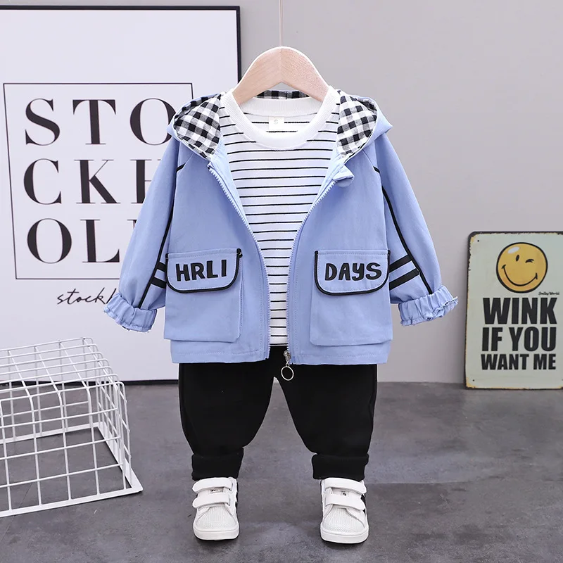 

Spring Autumn Children Clothes Baby Boys Girls Letter Hooded Jacket Striped T Shirt Pants 3Pcs/Sets Kids Infant Cotton Tracksuit