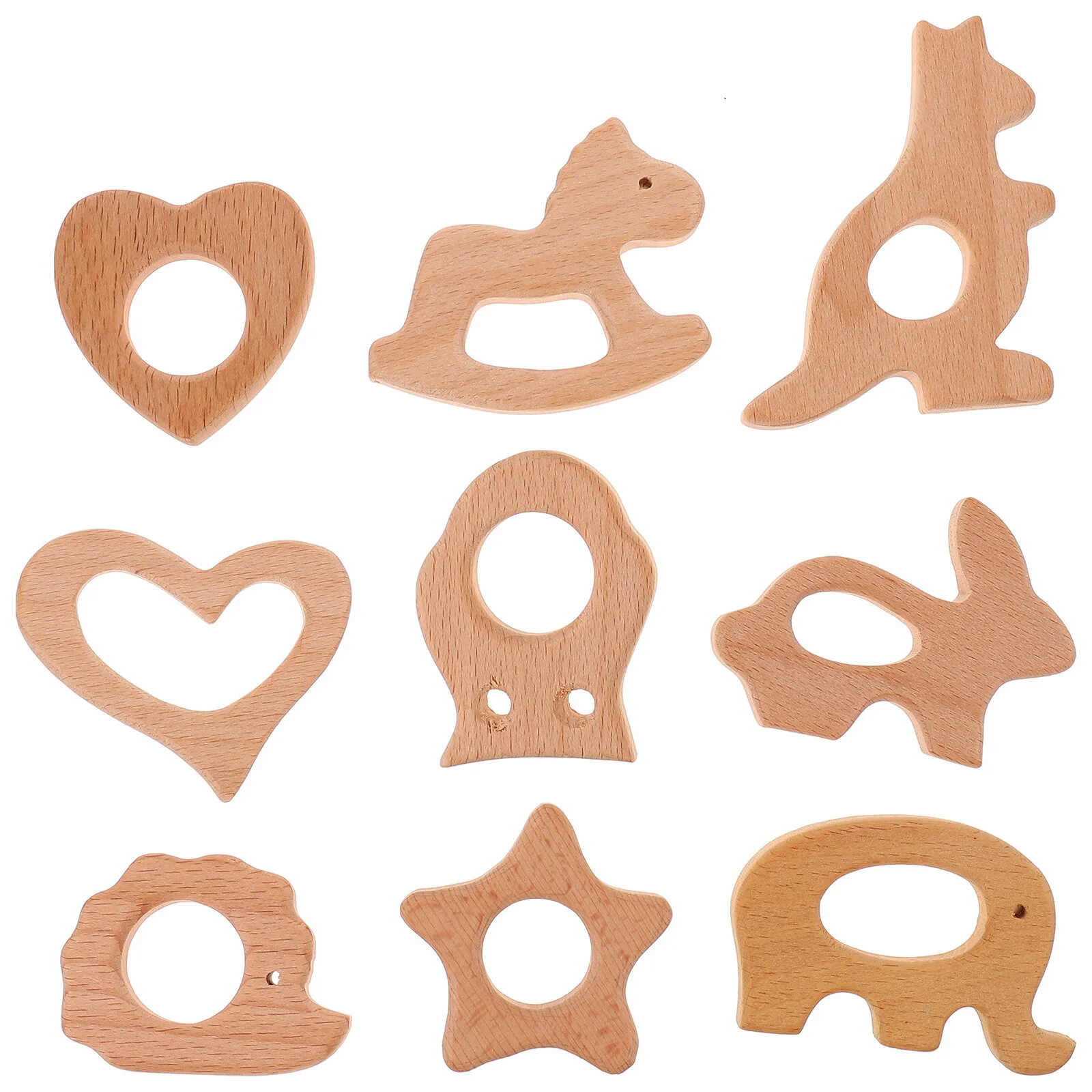

9 Pcs Toys Kids Infant Teething Baby Rings Pentagram 8.4x6.5cm Beech Wooden Animal Teether
