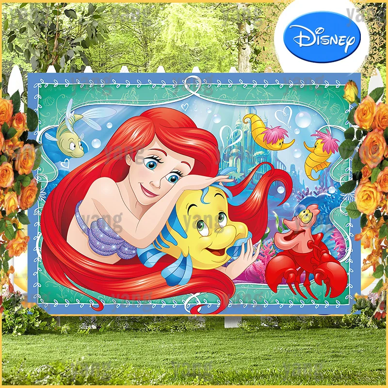 The Little Mermaid Background Cover Undersea Flower Curtain Baby Shower Girl Birthday Party Decor Backdrop Wall Banner Photocall