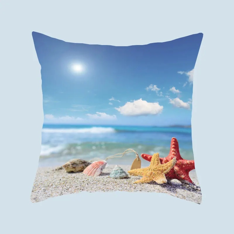 Beach Landscape Polyester Print Square Pillow Cushion Cover Car Sofa Office Chair Simple Home Decor Ornament |