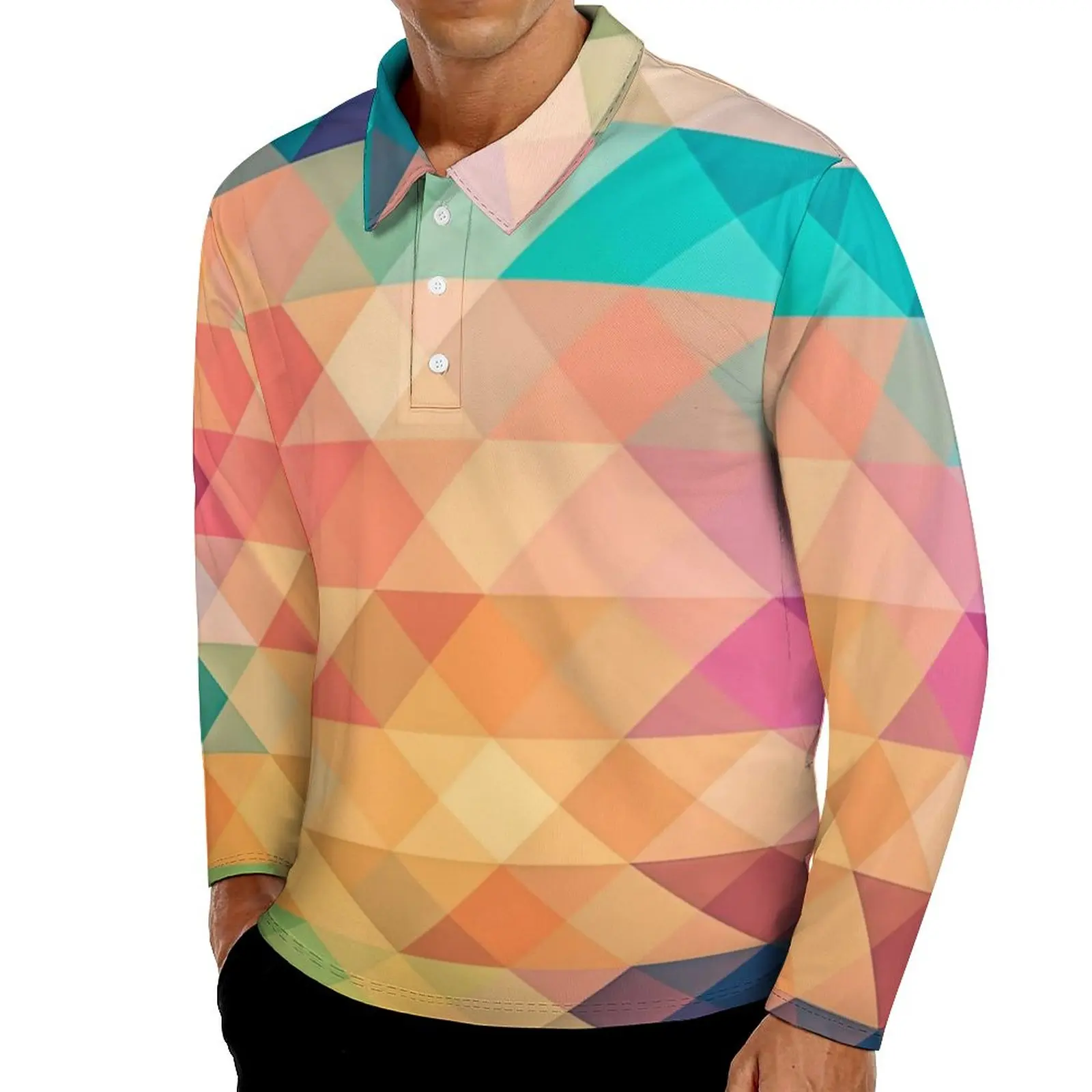 

Повседневные футболки-поло Pastel с геометрическим рисунком, футболки с длинным рукавом и принтом Омбре, рубашка в уличном стиле, Одежда больш...