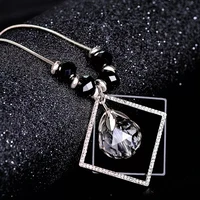 kioozol vintage square pendant necklace for women crystal acrylic bead silver color long necklace chain on the neck 028 ko1