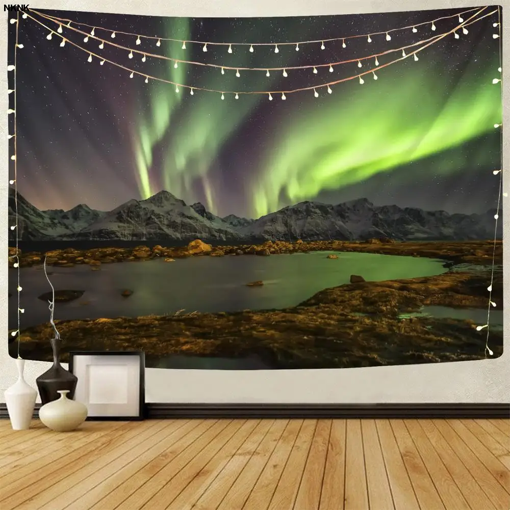 

Настенный Гобелен NKNK Aurora Tapiz с изображением северных огней, домашние гобелены в стиле Триппи Харадзюку, настенный гобелен с 3D рисунком озера...