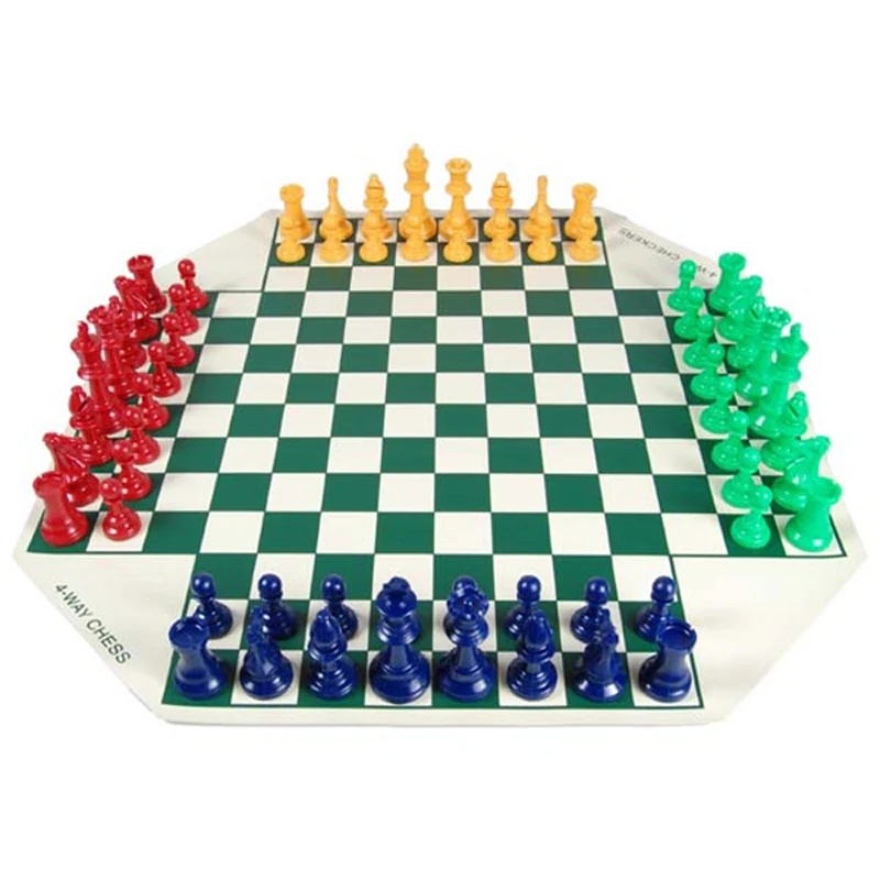 

4-WAY Chess Set 4-player Chess Board Games Medieval Chess Set With Chessboard 68 Chess Pieces King 97mm Travel Family Chess Game