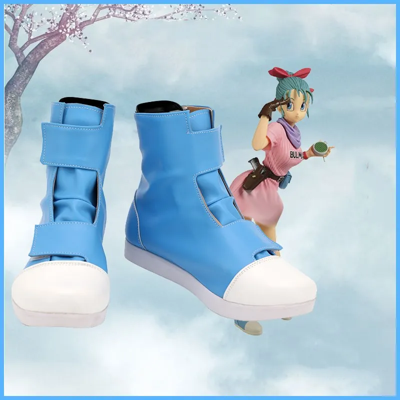 JP Anime DBZ Bulma Cosplay Shoes Blue Handmade Boots