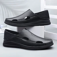 2022 new summer breathable mens shoes casual genuine leather hollow loafers male big size 38 47 platform sandals shoes for men