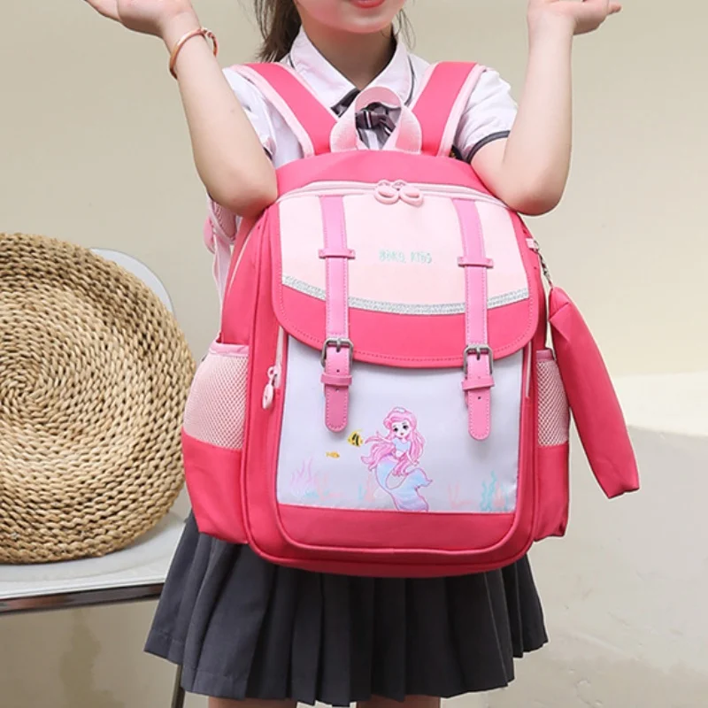 Children Cartoon British Style Fashion Backpacks New Girl Princess Mermaid Boy Dinosaur Cute Large Schoolbags Kids Pencil Bag