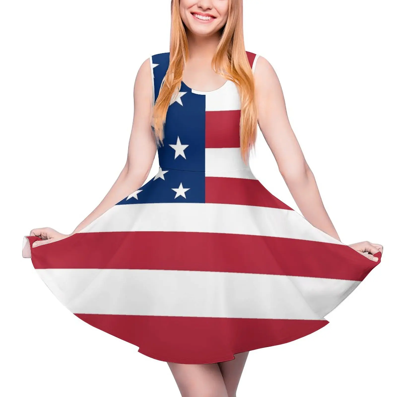 

American Flag Dress Stars And Stripes Print Boho Beach Dresses Sleeveless Casual Oversized Skate Dress Ladies Pattern Vestidos