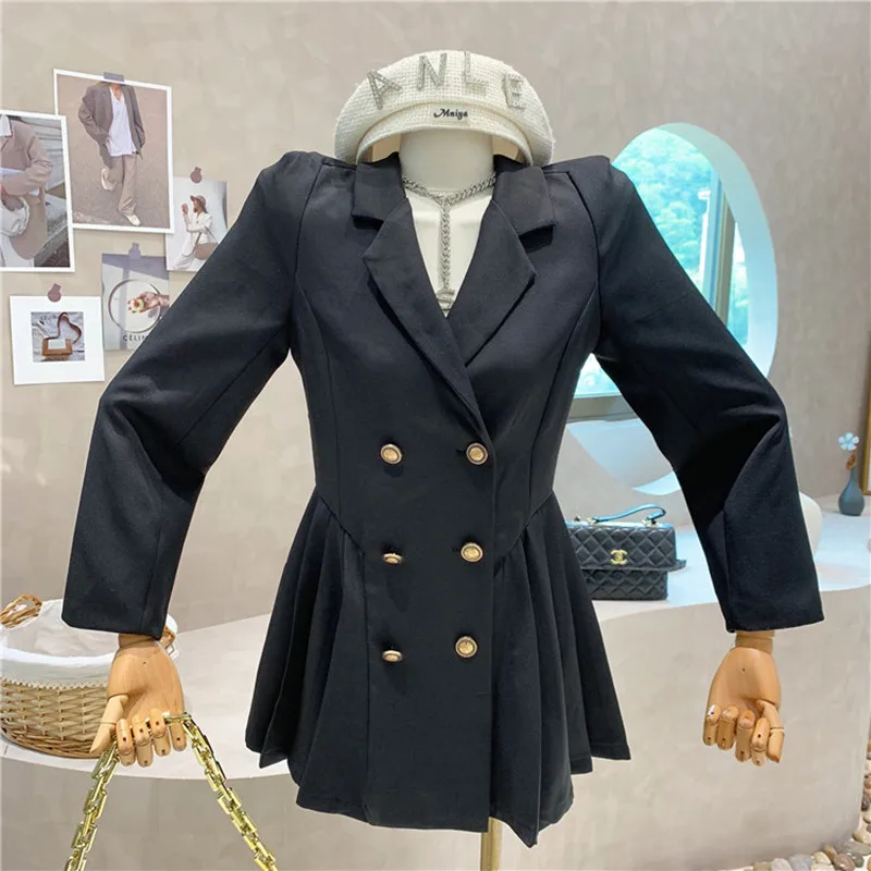 

Нишевый дизайн, новая женская одежда, весна 2022, универсальный двубортный плиссированный костюм с длинным рукавом, Блейзер, платье