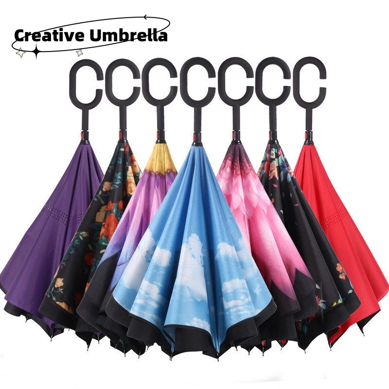 

Оригинальный красочный Ветрозащитный складной зонтик для мужчин и женщин, Солнцезащитный дождь, автомобильные перевернутые зонтики, слой, ...